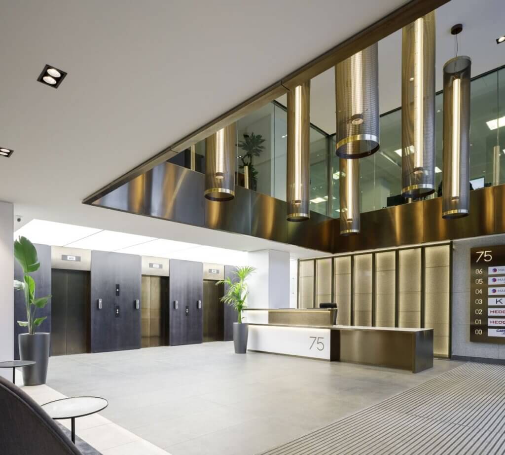 Lone star funds reception. Reception desk and elevator