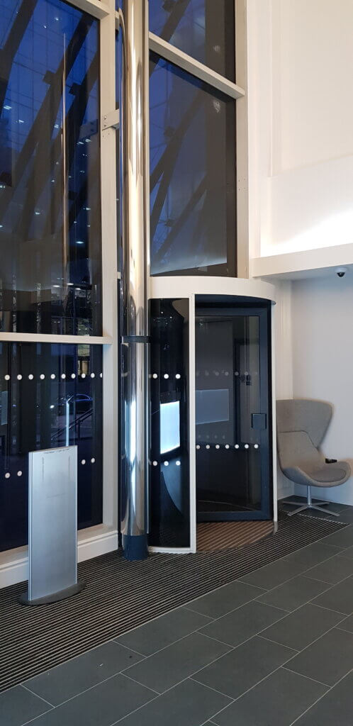 Equinix Londown Rotating door in reception