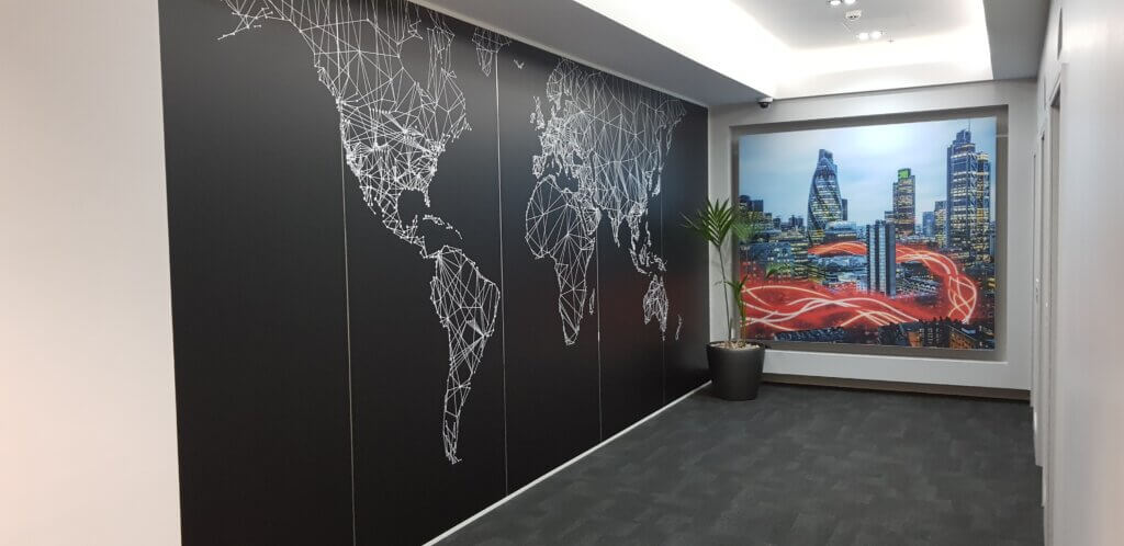 Equinix London feature wall. World Map