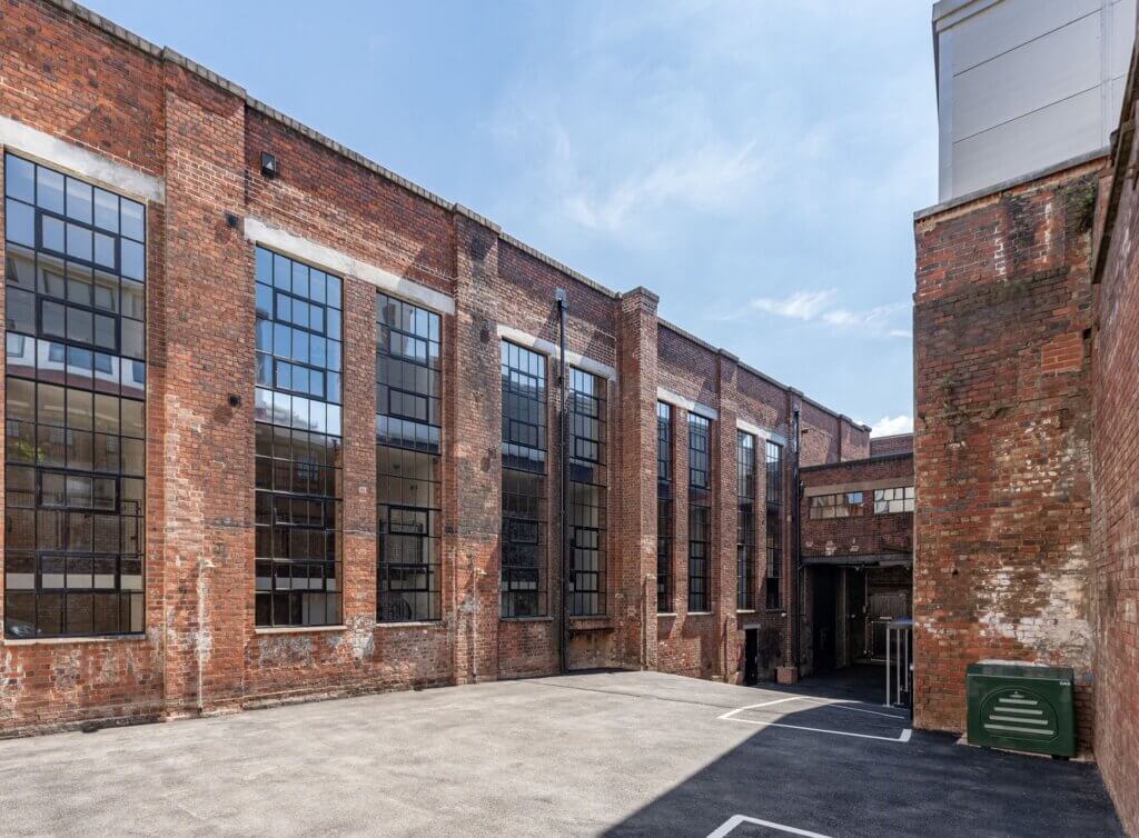Javelin Block. Exterior red brick facade